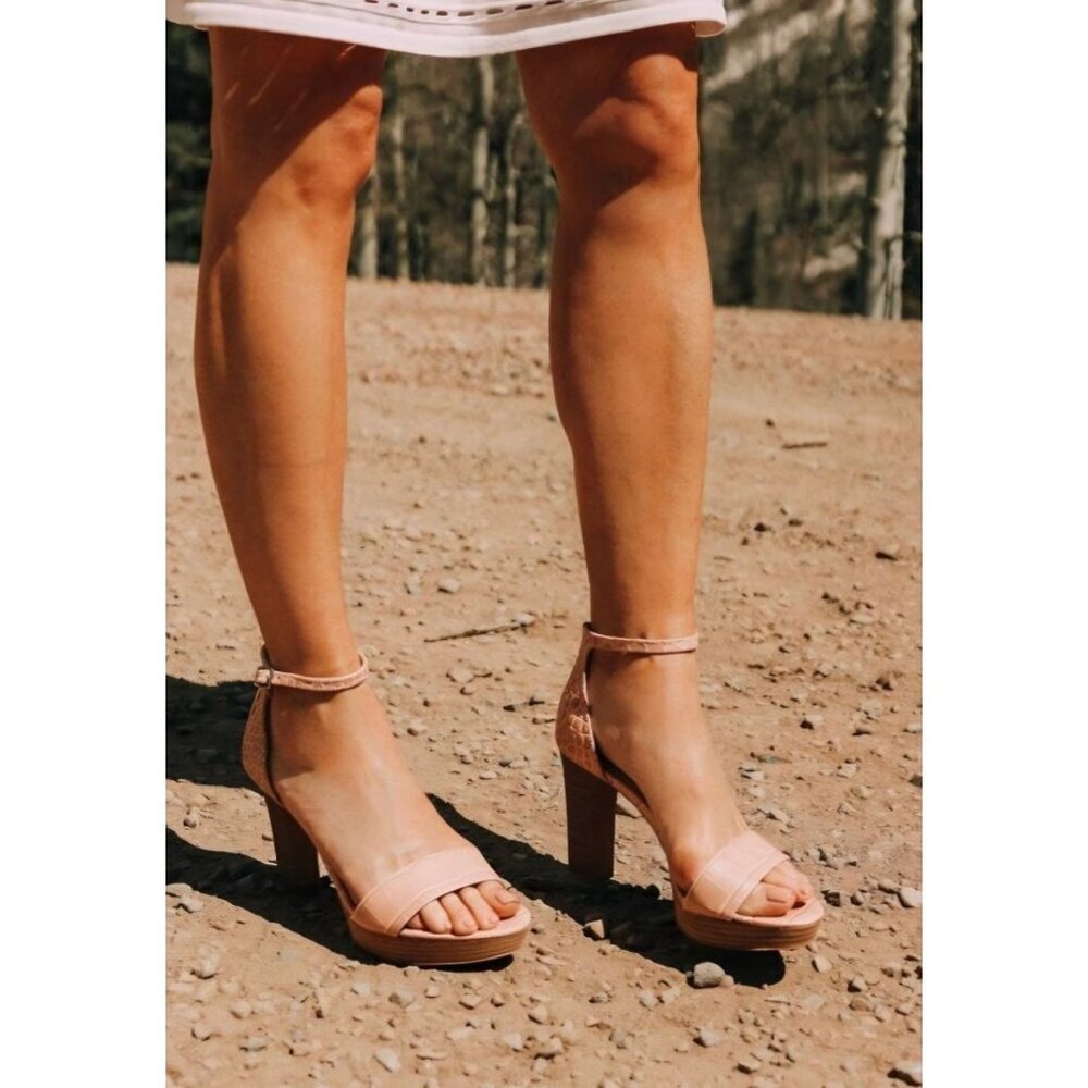 Vince Camuto 7.5M Womens Bendiva Ankle Strap Open Toe Block Heel Tan Pumps NEW - Picture 7 of 13